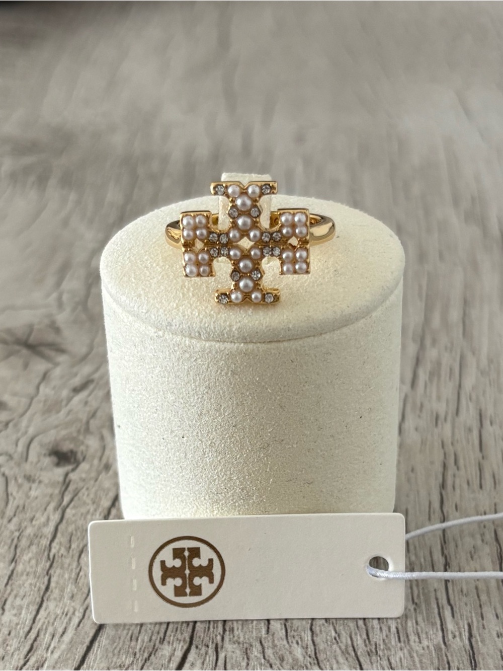 Tory Burch Gold Pearl Logo Ring